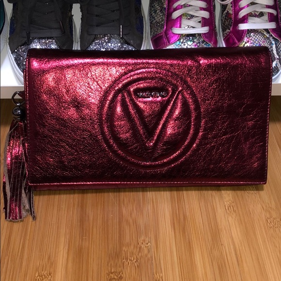 Valentino Handbags - Valentino Metallic Red Clutch/Crossbody